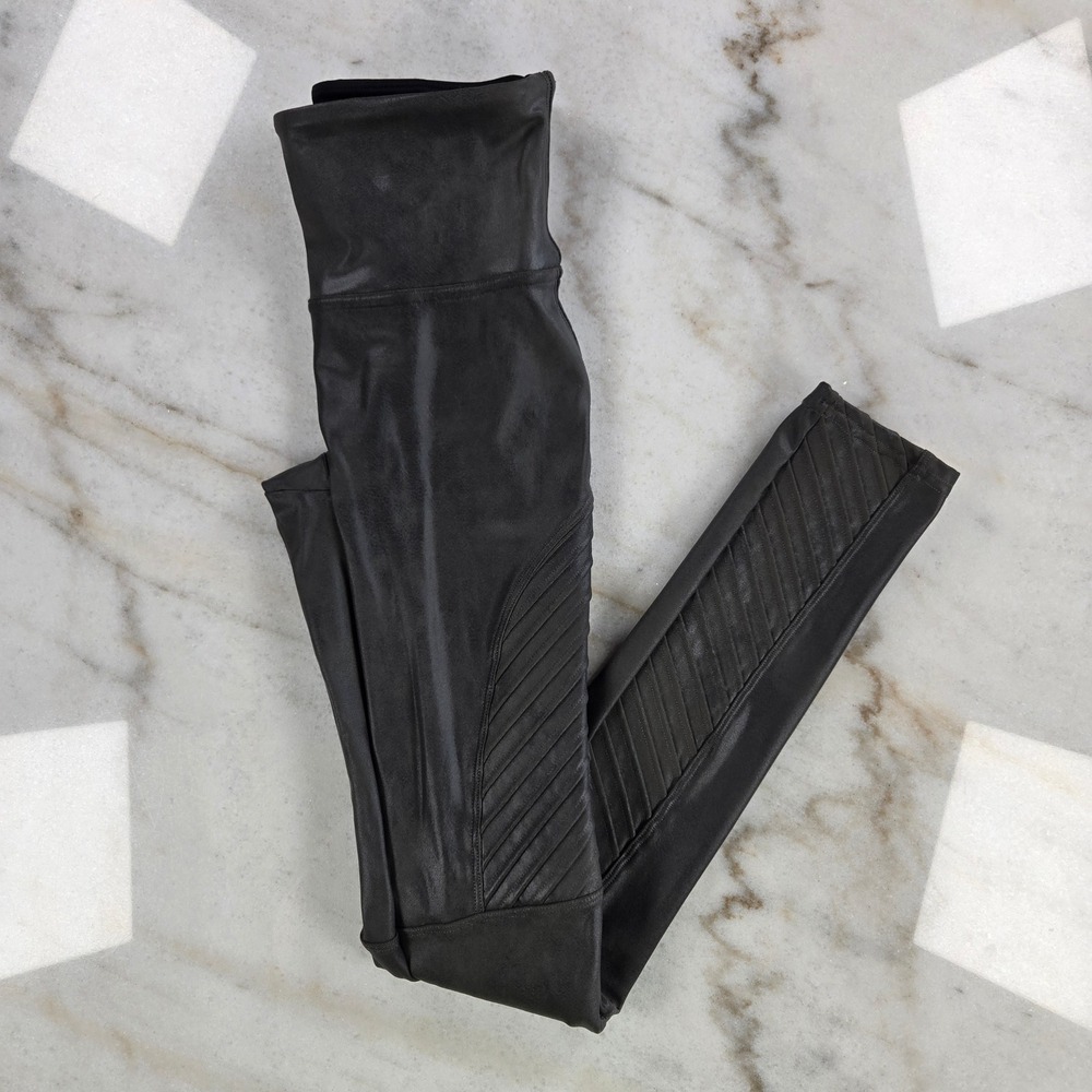 Spanx Moto Leggings Womens Small Black Faux Leather Biker Edgy Streetwear